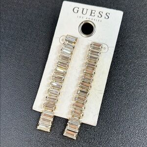 GUESS Gold and Clear Glass Baguette Earrings